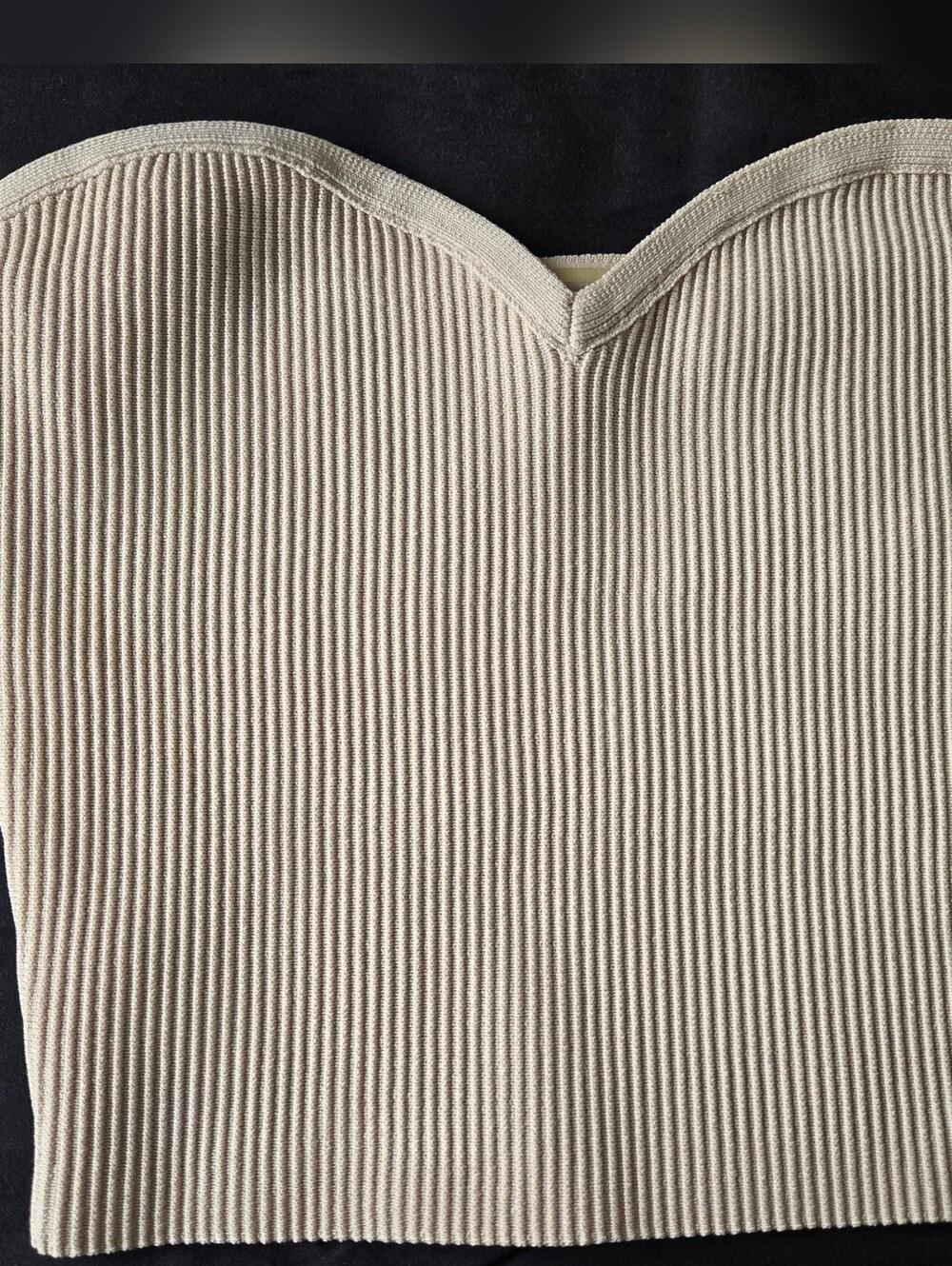 Babaton Beige Sculpt Knit Crop Strapless Top